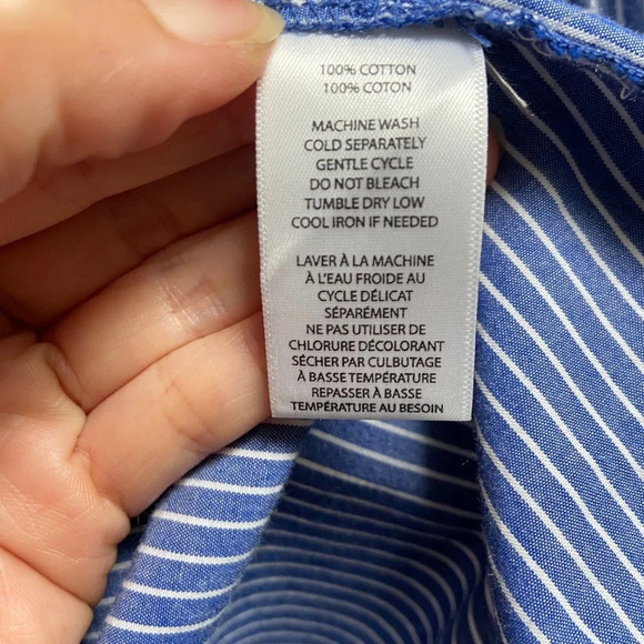 BeachLunchLounge Anthropologie  Cotton Blue/White Striped Bell Sleeve Dress Sz M - Picture 5 of 9